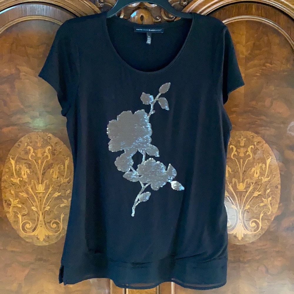 WHBM black sequin tee - Sz S